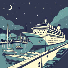 Vintage Travel Poster Design with Ship and Port