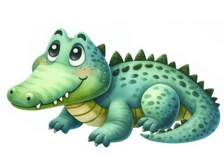Fototapeta premium Cute cartoon crocodile standing happily with a cheerful expression and playful demeanor in a bright setting