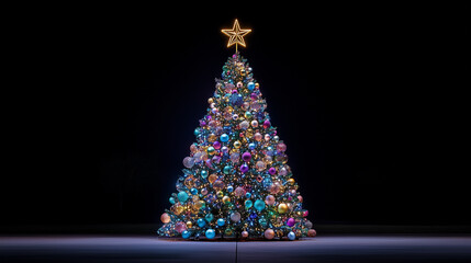 黒背景に映えるクリスマスツリー