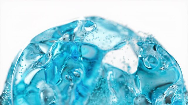 Blue cosmetic serum with liquid bubbles in a 3D abstract background. Hydrating essence gel enriched with collagen molecules. Moisturizing cream or oil for advanced skincare, beauty, and skin health.
