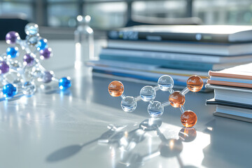 women in science events, on the table lie scattered science journals, vibrant atom model, and an air of excitement for international day of women and girls in science