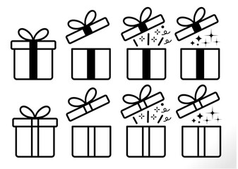 present, surprise box icon set for gift, prize, winning, unboxing, packaging, shopping etc concept