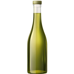 a curvy green glass olive oil bottle with a long spout and a minimalist label, isolated on transparent background png