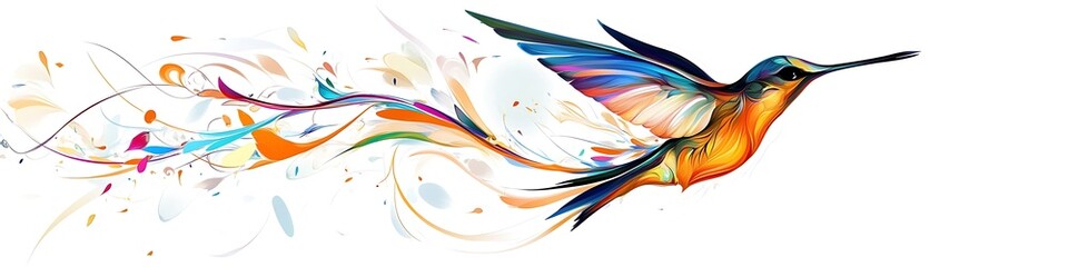 Fototapeta premium Abstract hummingbird design with vivid colors, vector graphics, white backdrop. Unique and elegant.