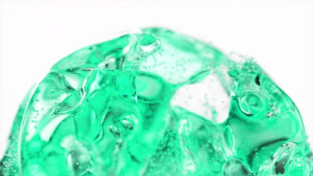 Turquoise cosmetic serum with liquid bubbles in a 3D abstract background. Hydrating essence gel enriched with collagen molecules. Moisturizing cream or oil for advanced skincare, beauty.