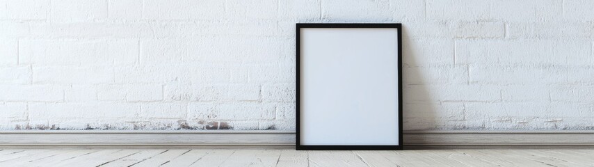 Minimalist Black Frame Display, a blank black horizontal frame resting on the floor against a simple wall, emphasizing clean lines and abundant empty space for creative use