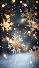 Fototapeta premium Enchanting winter background with snowflakes, christmas lights, and a beautiful landscape for cards