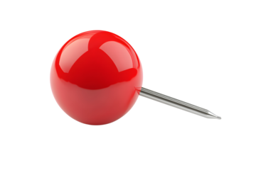 Red pin push pin isolated on transparent or white background, png