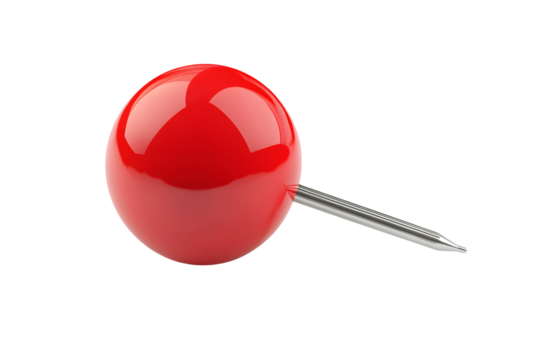 Red pin push pin isolated on transparent or white background, png