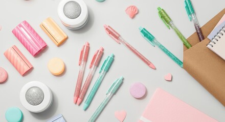 Naklejka premium Pastel Stationery and Accessories Flat Lay