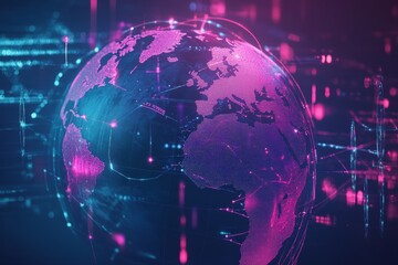Global connectivity  a digital globe showcasing cybersecurity and data transfer across continents