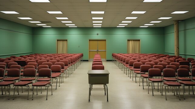 Empty meeting room with scattered budget papers and vacant chairs, symbolizing the aftermath of intense decision-making and strategic planning sessions.
