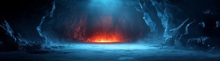 Fototapeta premium Futuristic Cavern Adventure, an immersive digital artwork featuring a vibrant, fantastical cave environment, blending cartoon aesthetics with a minimalist atmosphere for gaming inspiration