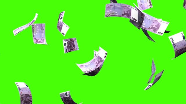 Euro bill falling green screen 4k animation footage