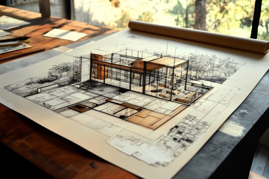 Stunning architectural portfolio showcasing project renderings and development sketches