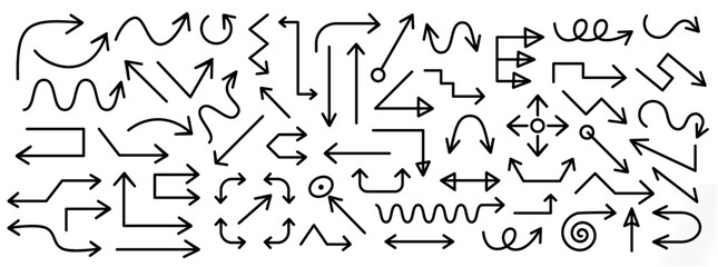 Obraz premium arrow icon set. thin line arrows (solid black fill) for infographic, website, direction, presentation, speed, flow etc use. arrows big collection.