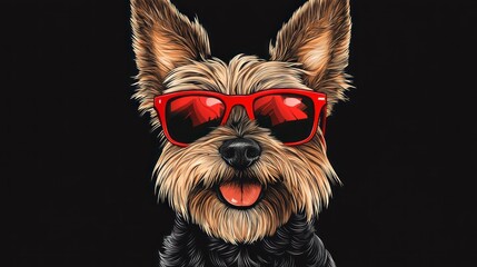 Yorkshire Terrier in Red Sunglasses