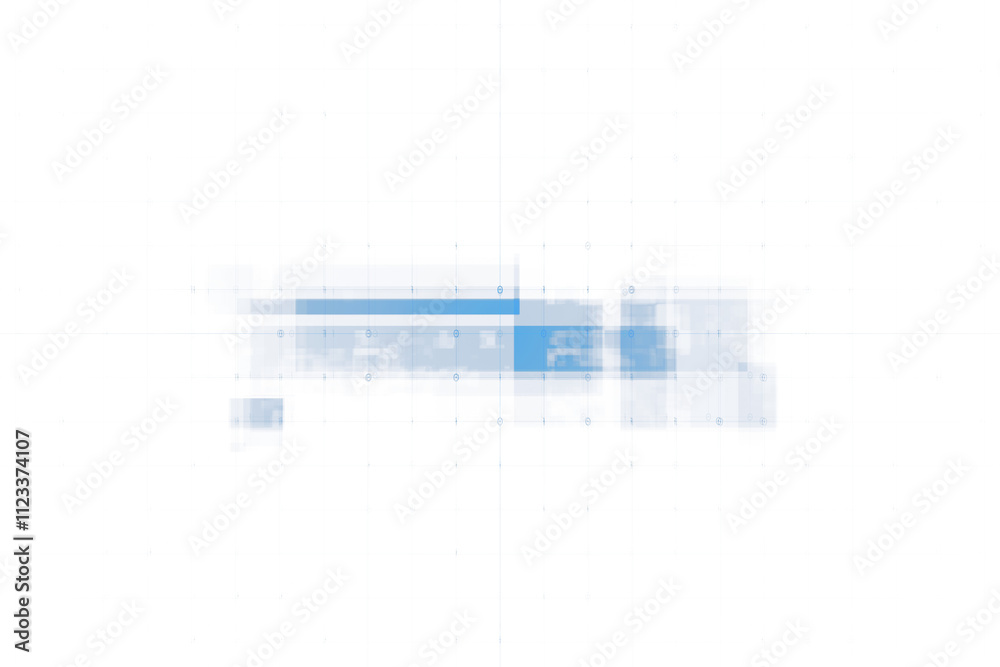 Aufkleber Abstract blue grid and rectangles in digital style on a clean white background, featuring a modern tech concept with a virtual design. 3D Rendering.