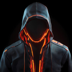 3D Hacker Character in Hoodie with Neon Theme &ndash; Futuristic, Cyberpunk, Dark Background