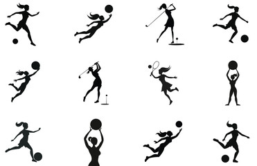 Female Soccer Player Silhouette Vector Illustration