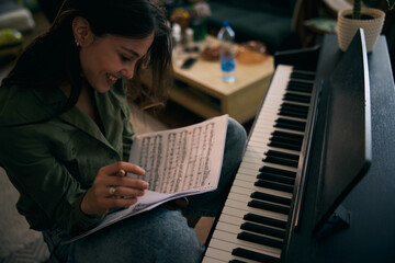 Woman Learning To Play Piano