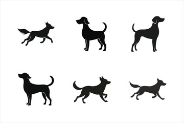 Fototapeta premium Playful Dog Running Silhouette Icon in Vector set