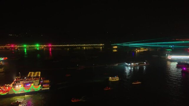 Drone View of Dev Diwali in Banaras: Fireworks, Glowing Ghats, Ganga River, and Boats