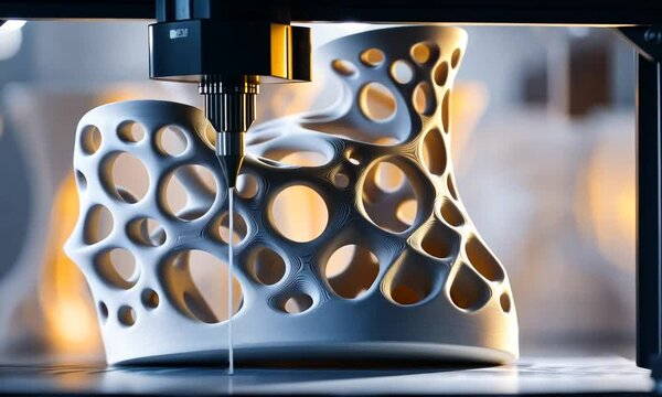 3D Printer Creating Intricate White Lattice Structure