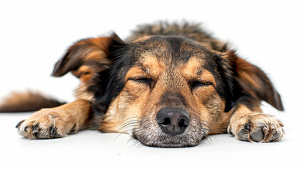 sad dog on an isolated white background, object focused, png, stock image, hd quality, natural look