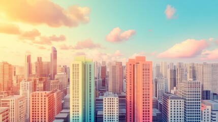 Obraz premium technology-driven cityscape flat design front view urban innovation 3D render Split-complementary color scheme