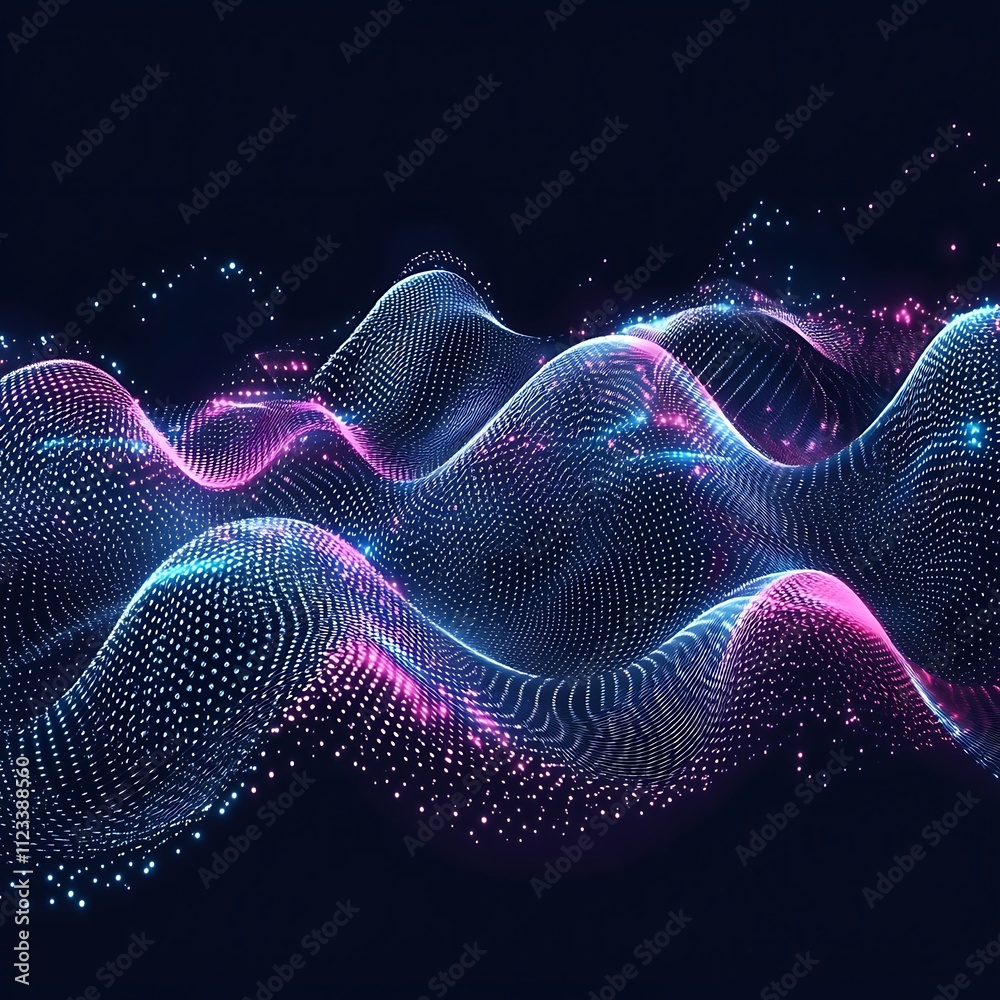 Wall mural glowing digital lights creating vibrant abstract wave design patterns image