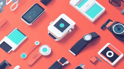 wearable technology devices flat design top view fitness tech theme animation Triadic Color Scheme 