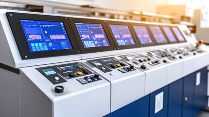 Modern Industrial Control Panel with Multiple Screens and Buttons