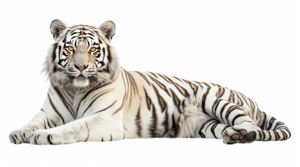 Obraz premium white bengal tiger on an isolated white background, object focused, png, stock image, hd quality