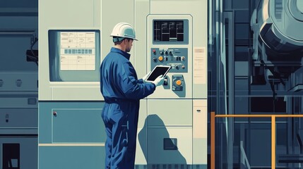 Industrial Worker Utilizing Digital Technology in Modern Factory Setting