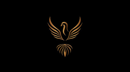 Obraz premium Golden Phoenix Logo Elegant Bird Design Black Background