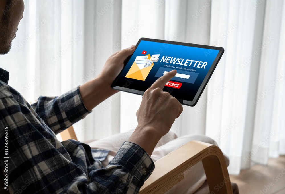 Poster newsletter signup page on computer for customer to subscribe snugly newsletter update information to