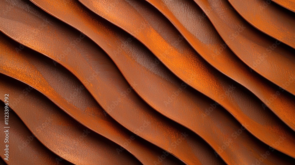 Fototapete a close-up view of textured, wavy metal surfaces, showcasing a rich, rust-like color and intricate p