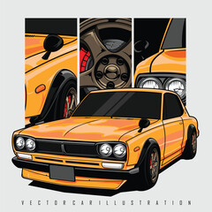 YELLOW CAR ILLUSTRATION WITH A GRAY NACKGROUND.eps