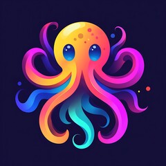 Octopus colorful vibrant abstract gradient on dark artwork