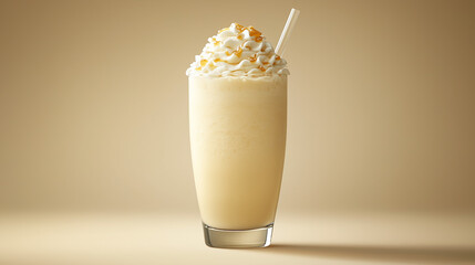 Caramel Cream Shake with Whipped Top Indulgence in Beige Tones for a Luxurious Dessert Drink
