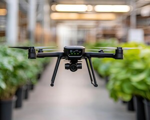 Drone flying in a greenery-filled environment. Sustainable Agri-Tech Smart Farming Solutions Future of Agriculture