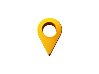 A bright yellow location pin with a circular hole at the top, commonly used in maps and navigation apps on transparent background.