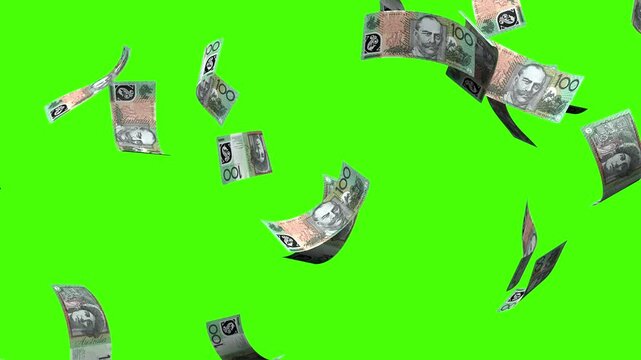 Australia dollar bill falling green screen 4k animation footage