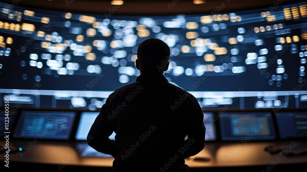 Poster user operates control panel with data visualization display