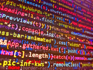 Software developer programming code. Red  unique background. Science concept. Cyber attack or...