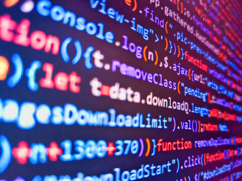 Stock market, forex, financial data. Data encryption security code on a computer display. Software development background. Software development monitor. Online password security concept.