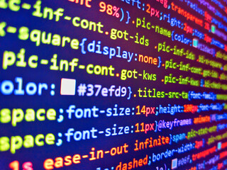 Monitor technology concept. Programming code with black background. Software log in linux. Programming code on monitor screen. Backend coding with go and java. Stock market graph analysis.