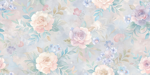 Beautiful floral pattern featuring soft pastel colors and delicate blossoms on a light background