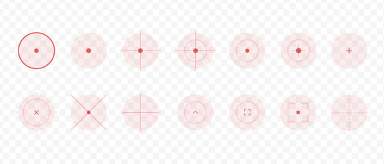 Target and aim icon. Aim gun big set. Red Crosshair. Shooting of firearms. Precisely target. Successfully target. Transparent aim